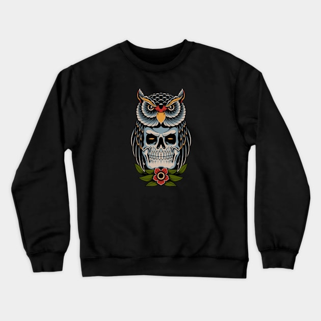 Owl Skull Crewneck Sweatshirt by quilimo